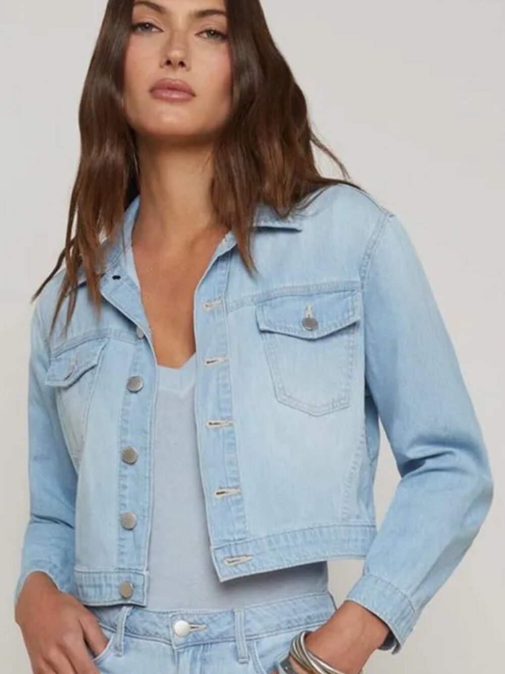 L'Agence Medium Koda Cropped Chambray Jacket S NWT